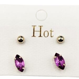 5/10 NWT gold balls and purple rhinestone earrings